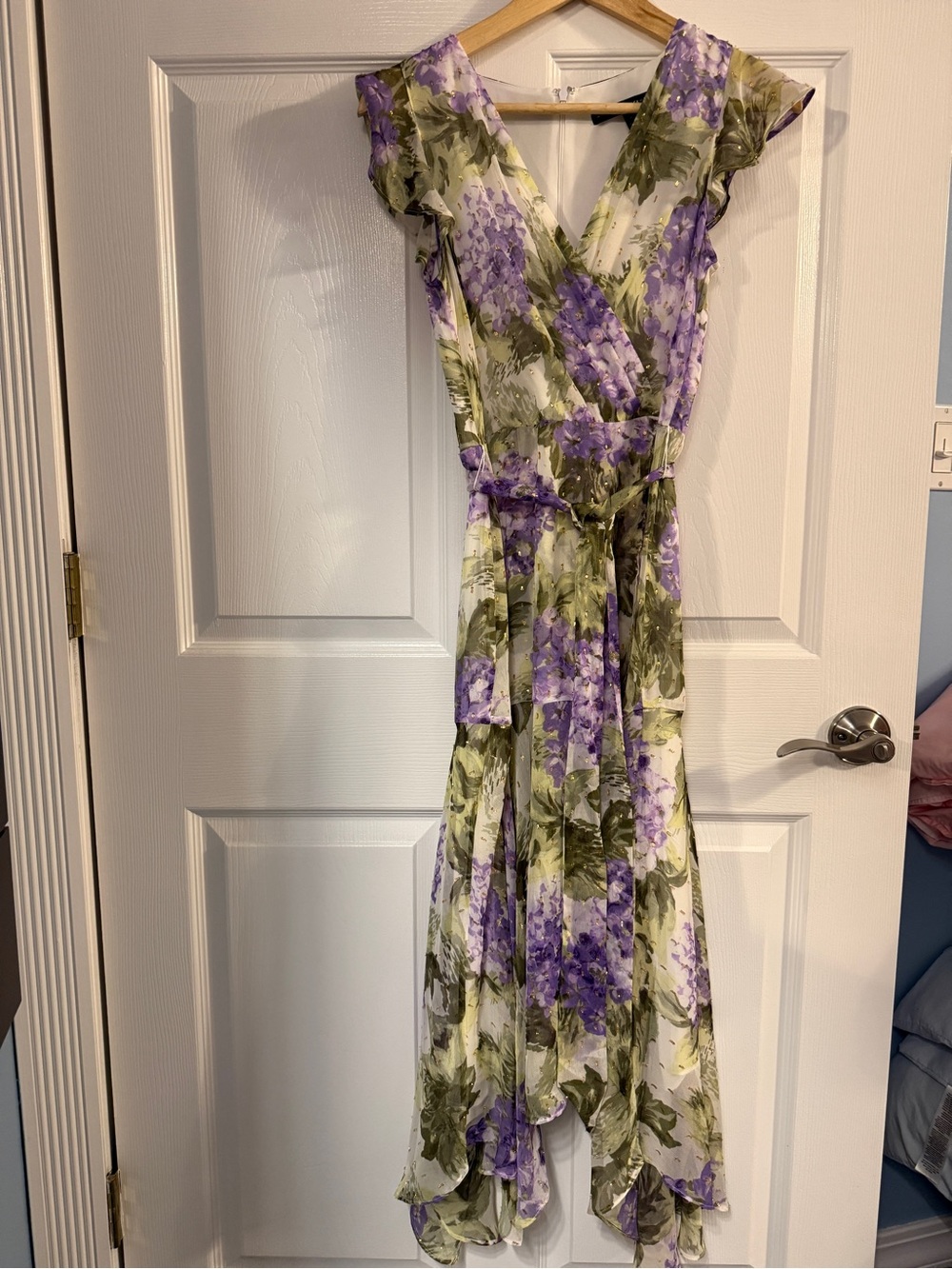 White House Black Market Lavender and Green Floral High-Low Dress